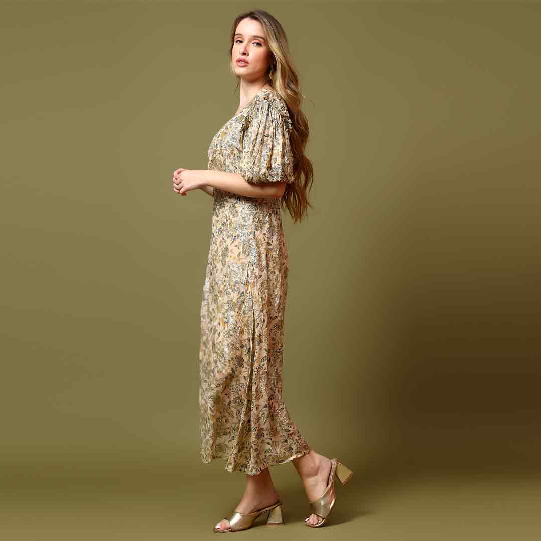 Saint Womens Beige Floral Printed One-Shoulder Maxi Dress