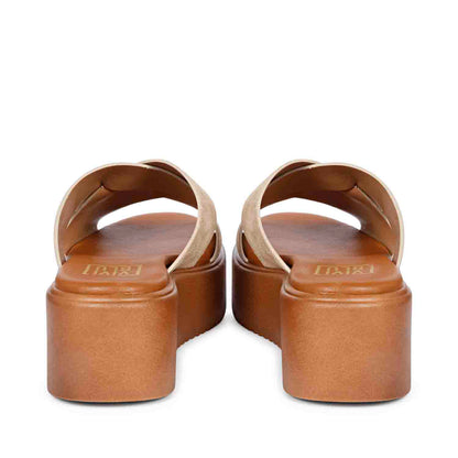 ViviBlu Beige Leather Platform Sandals