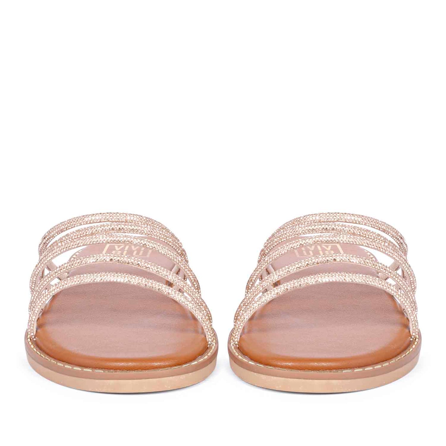 ViviBlu Tan Leather Flat Sandals Embellished With Gold Straps
