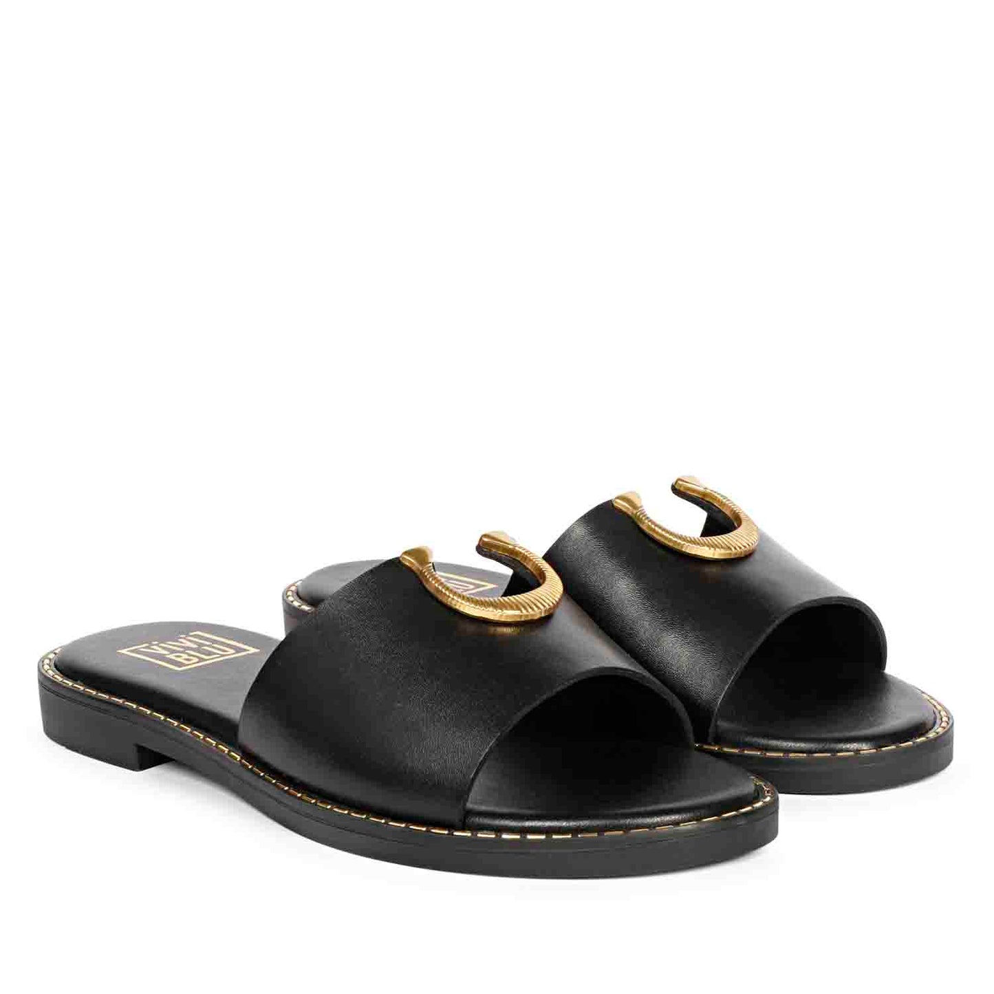 ViviBlu Black Leather Flat Sandals