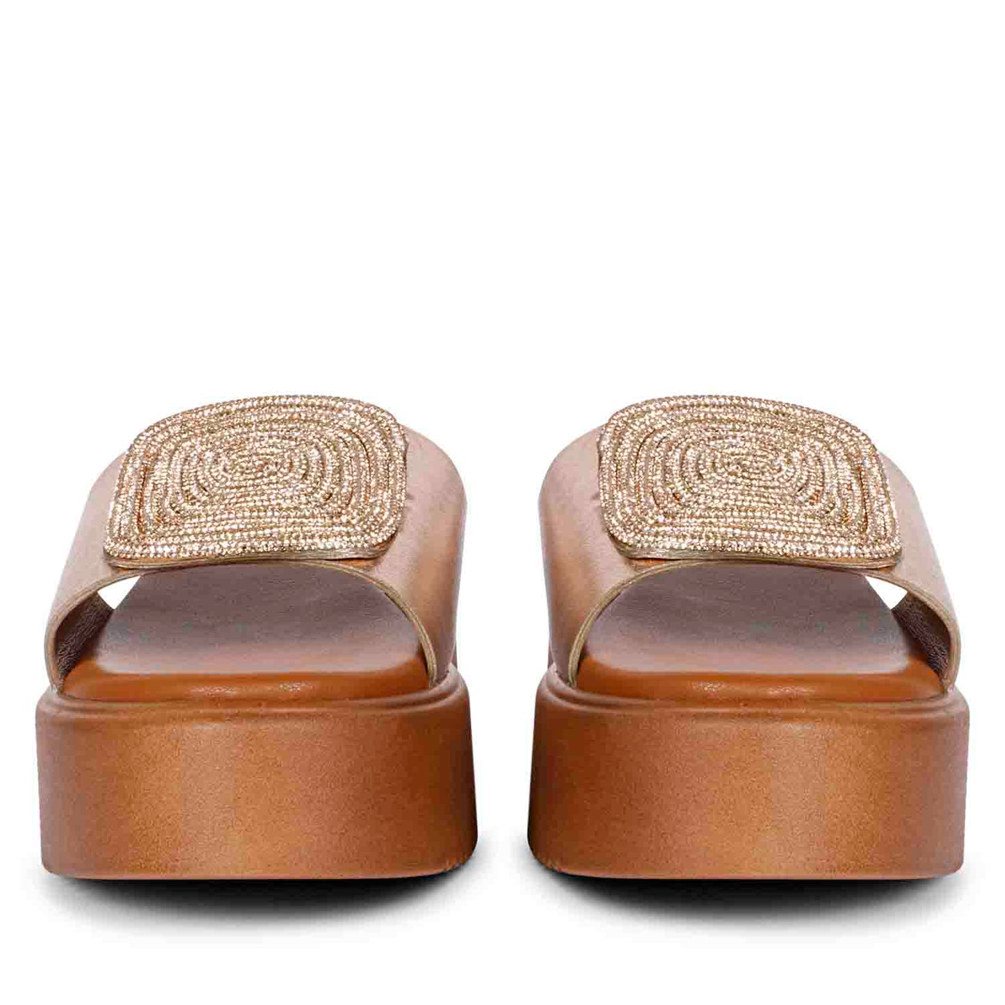 ViviBlu Cuoio Platform Sandals With Champange Leather