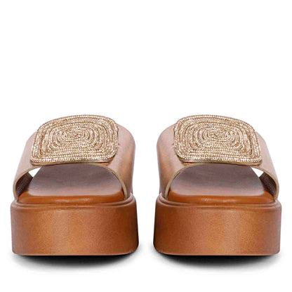 ViviBlu Cuoio Platform Sandals With Champange Leather