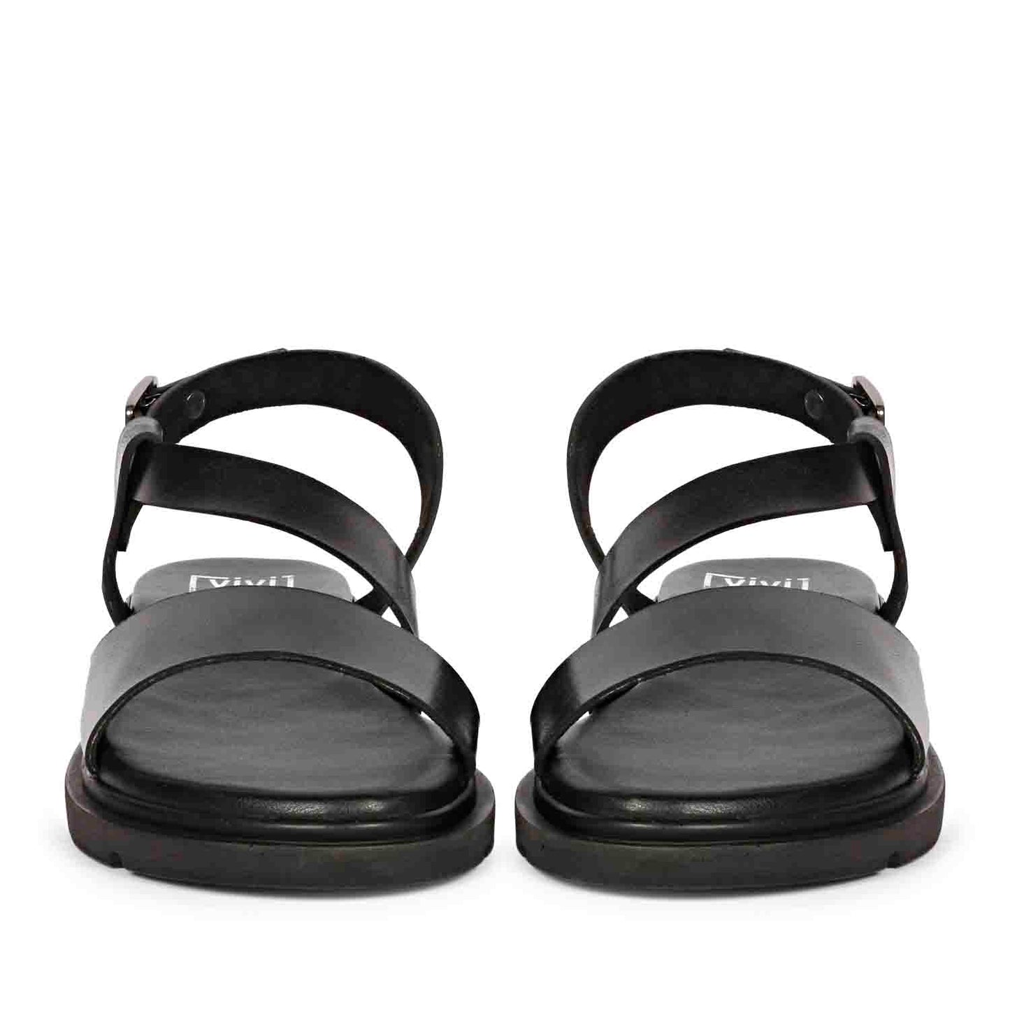 ViviBlu Black Leather Flat Sandals