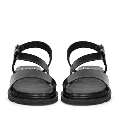 ViviBlu Black Leather Flat Sandals