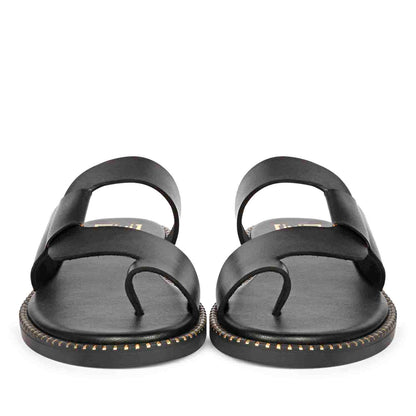 ViviBlu Black Leather Flat Sandals