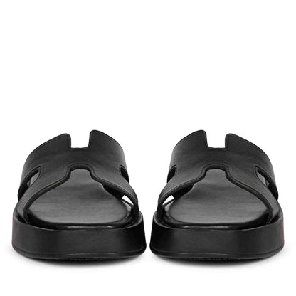 ViviBlu Black Leather Platform Sandals