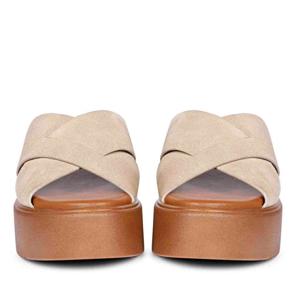 ViviBlu Beige Leather Platform Sandals