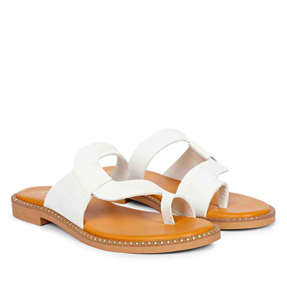 ViviBlu White Leather Flat Sandals
