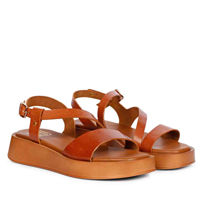 ViviBlu Tan  Leather Platform Sandals