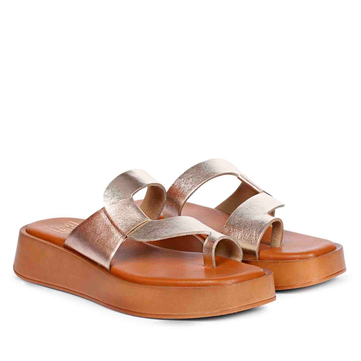 ViviBlu Champagne Leather Platform Sandals