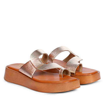 ViviBlu Champagne Leather Platform Sandals