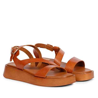 ViviBlu Tan Leather Platform Sandals