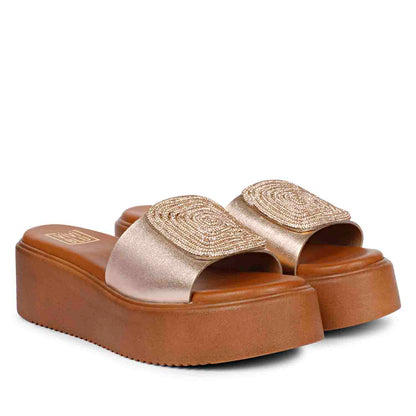 ViviBlu Cuoio Platform Sandals With Champange Leather