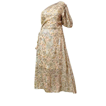 Saint Womens Beige Floral Printed One-Shoulder Maxi Dress