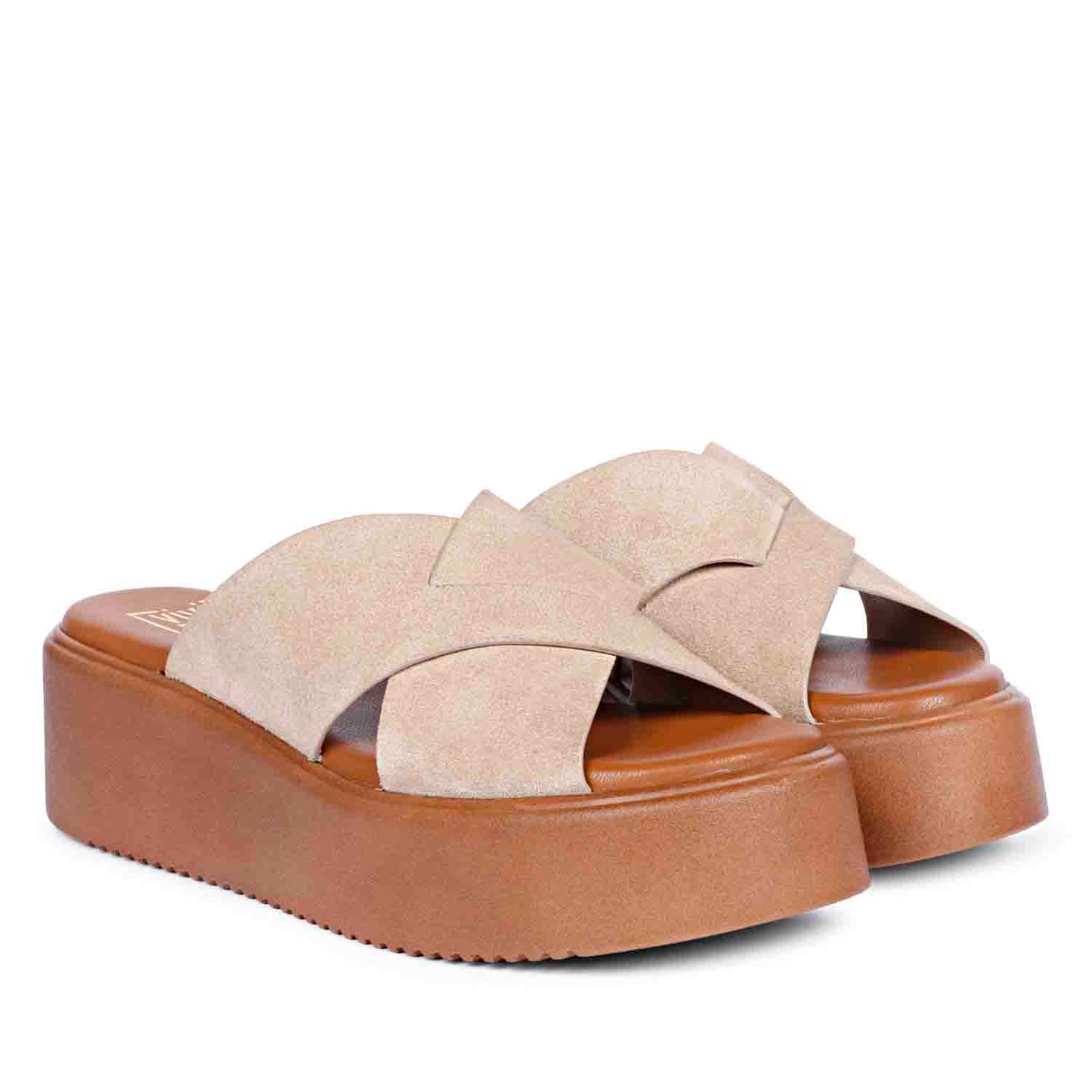 ViviBlu Beige Leather Platform Sandals