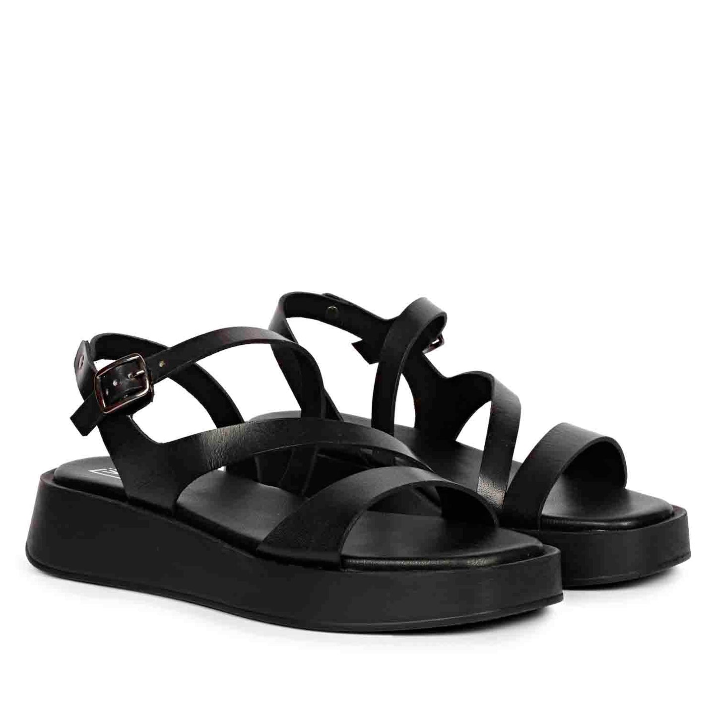 ViviBlu Black Leather Platform Sandals