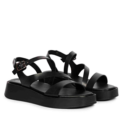 ViviBlu Black Leather Platform Sandals
