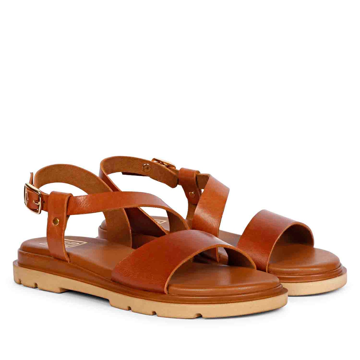 ViviBlu Tan Leather Flat Sandals