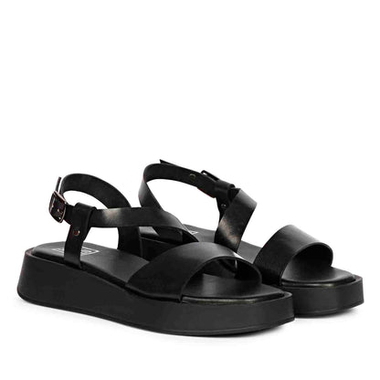 ViviBlu Black Leather Platform Sandals