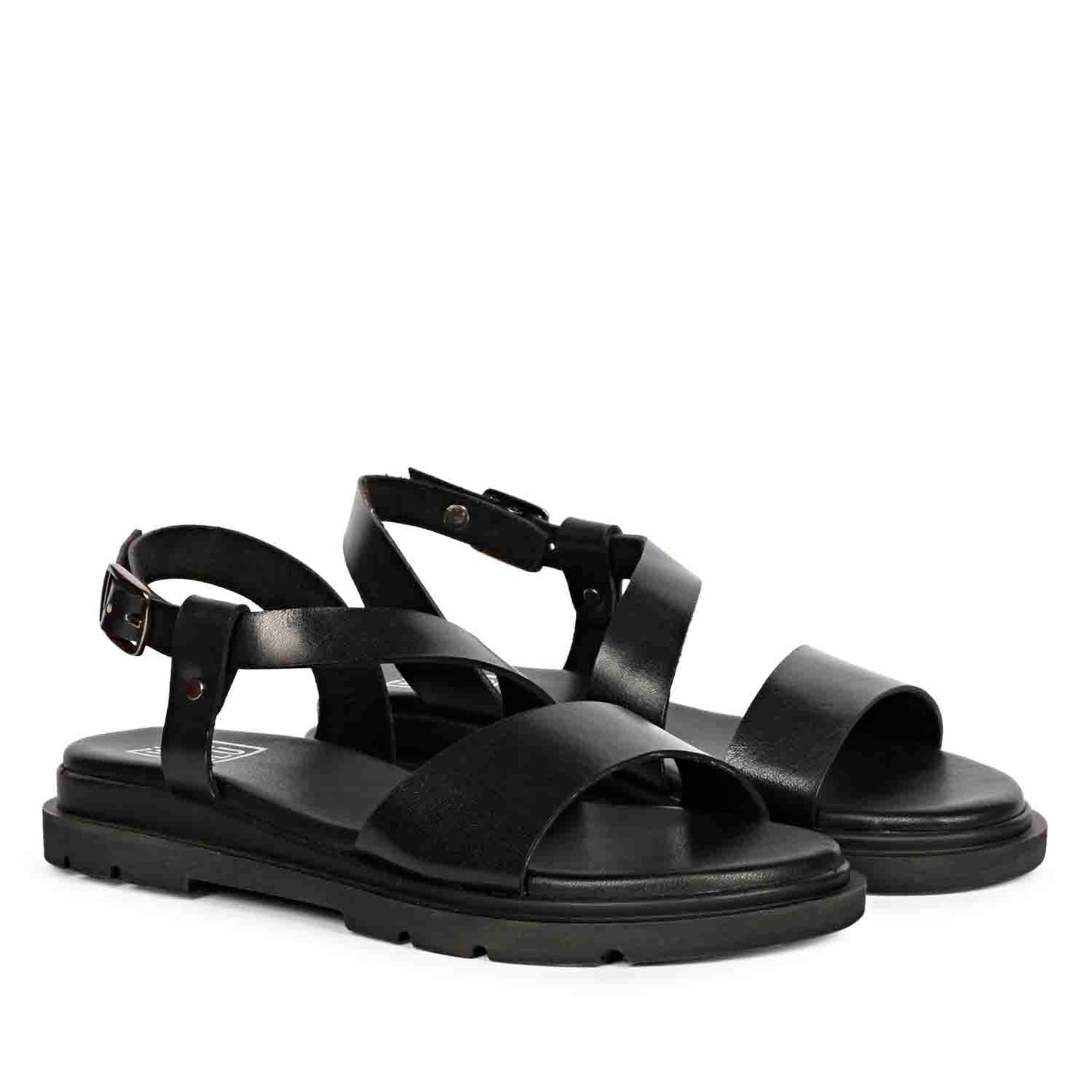 ViviBlu Black Leather Flat Sandals