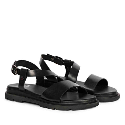 ViviBlu Black Leather Flat Sandals