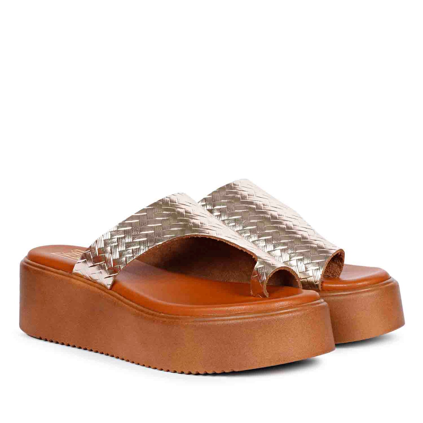 ViviBlu Gold Leather Platform Sandals