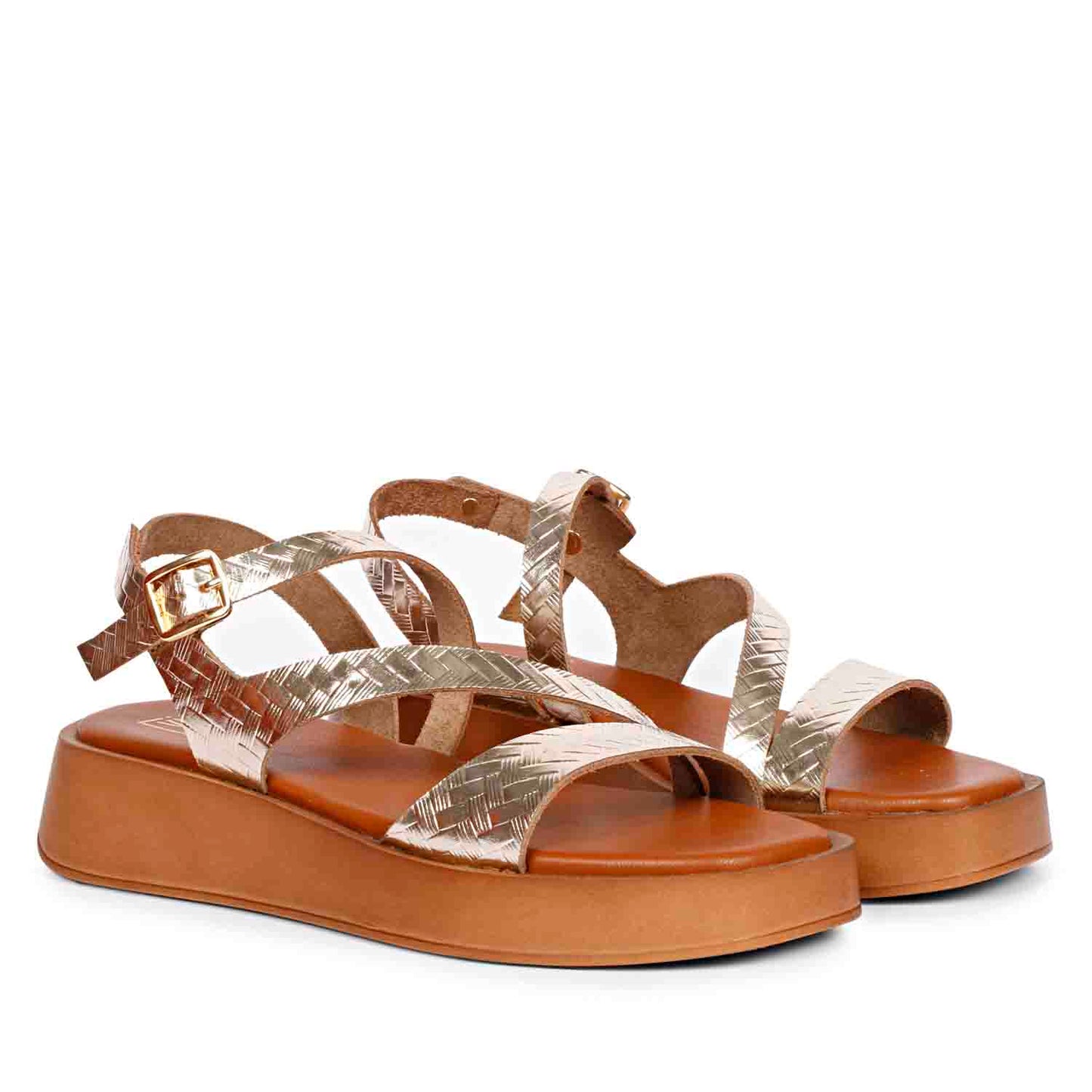 ViviBlu Gold Leather Platform Sandals