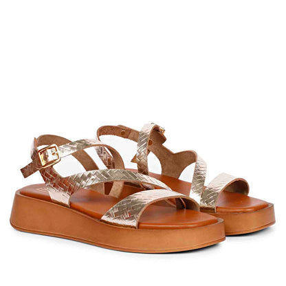 ViviBlu Gold Leather Platform Sandals