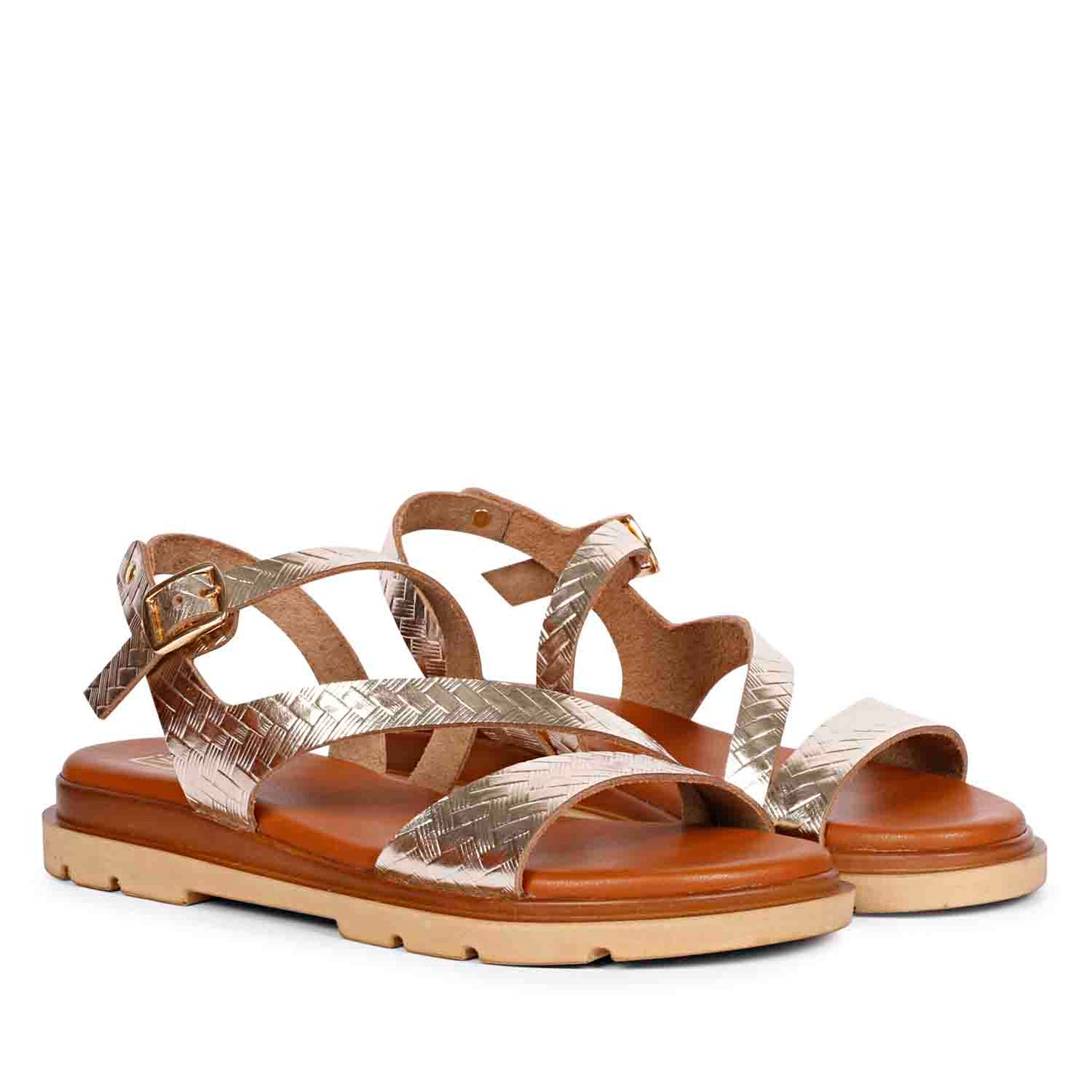 ViviBlu Gold Leather Flat Sandals
