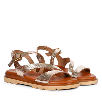 ViviBlu Gold Leather Flat Sandals