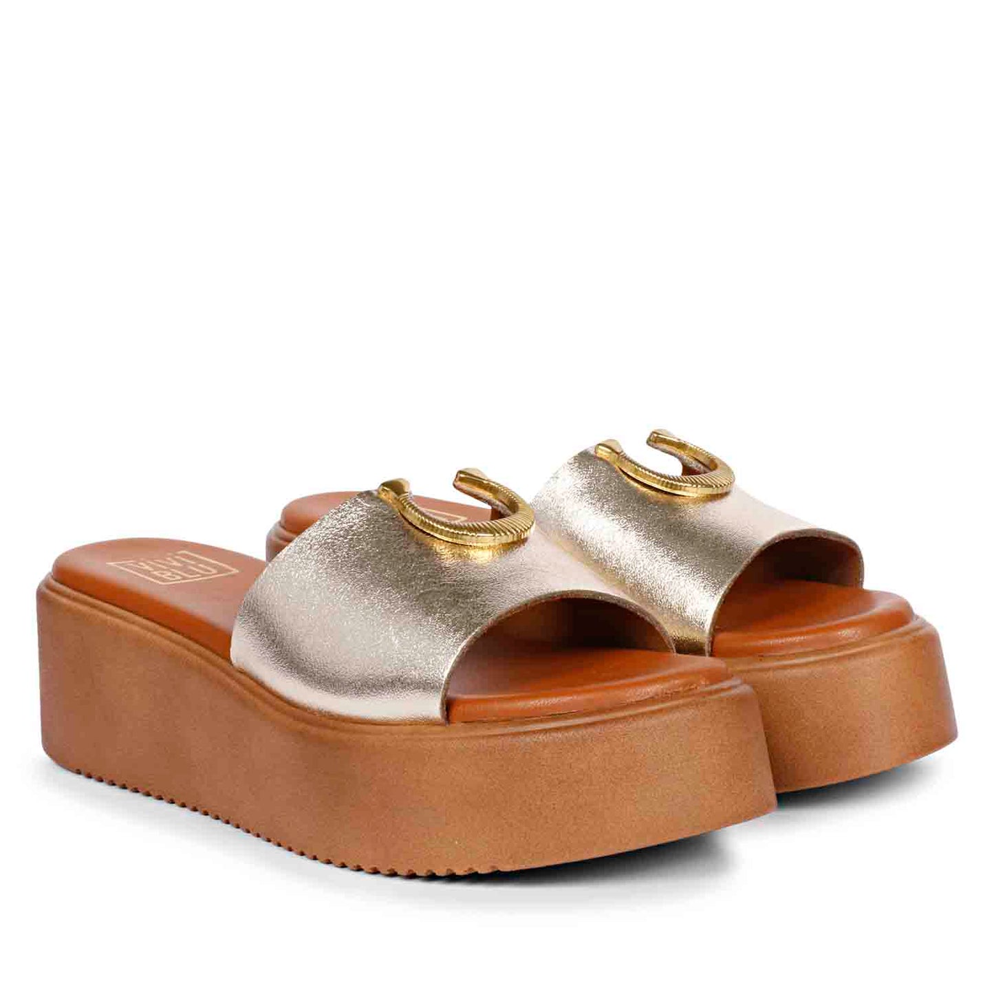 Nala Platin Leather Platform Sandals