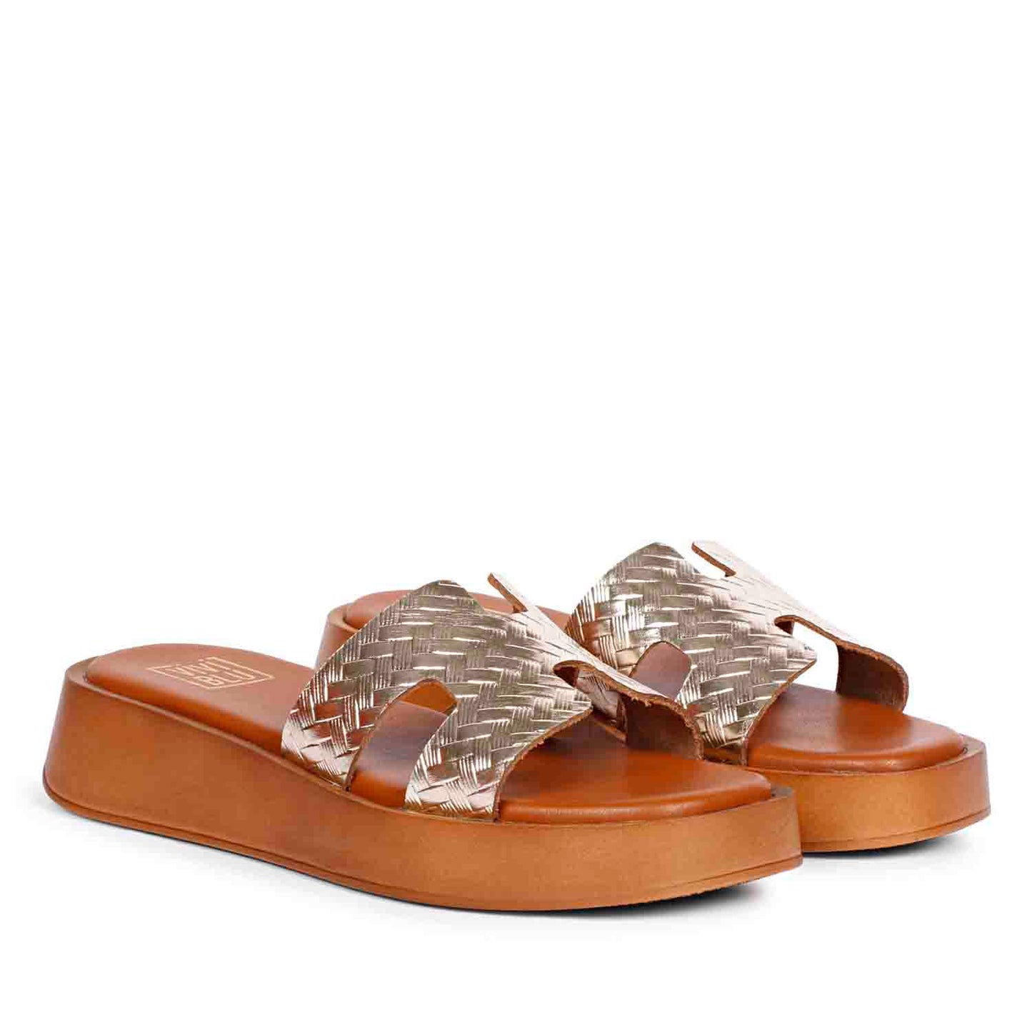 ViviBlu Gold Leather Platform Sandals