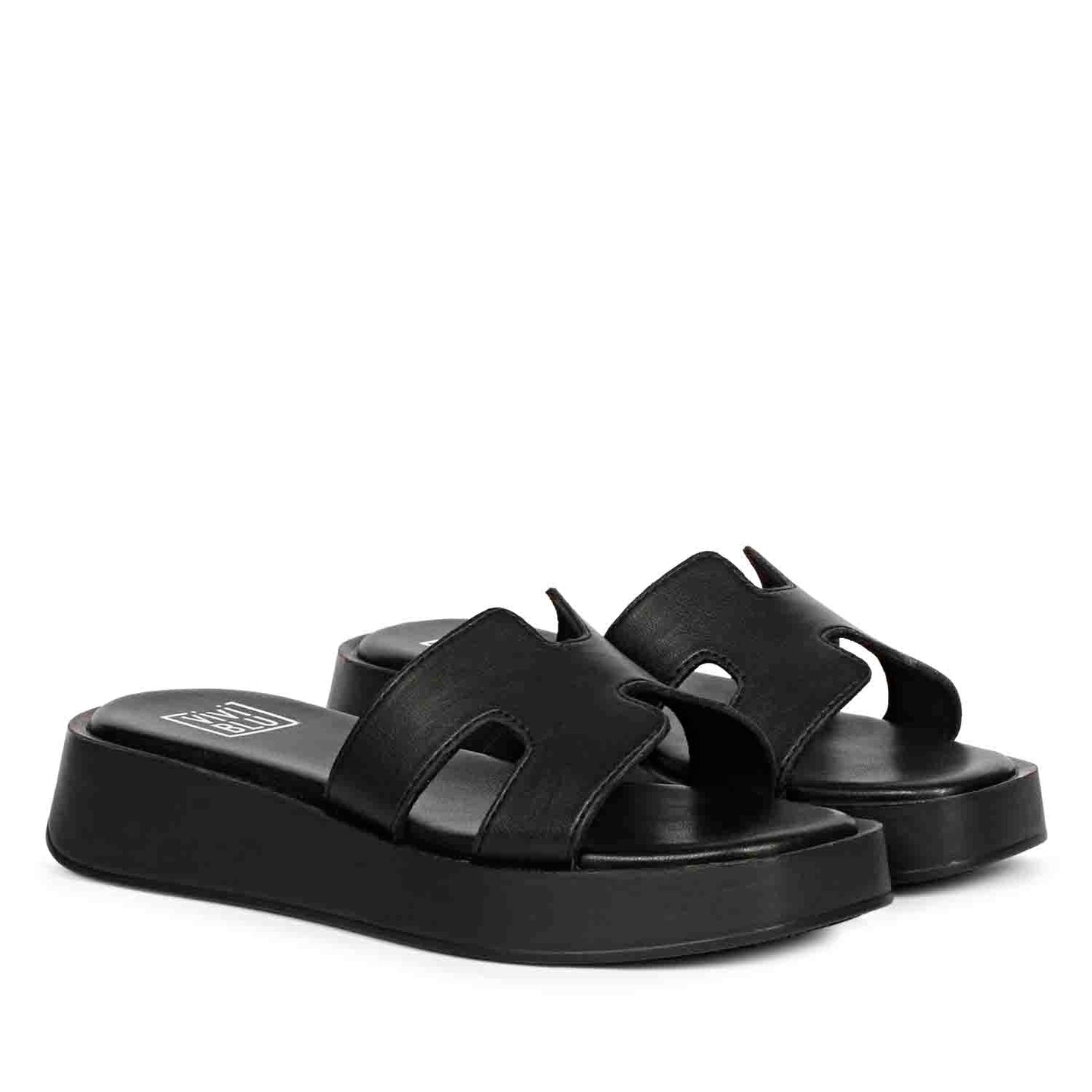 ViviBlu Black Leather Platform Sandals