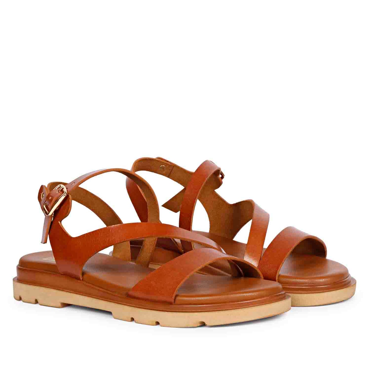 ViviBlu Tan Leather Flat Sandals