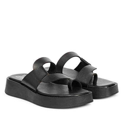 ViviBlu Black Leather Platform Sandals