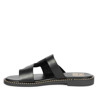 ViviBlu Black Leather Flat Sandals