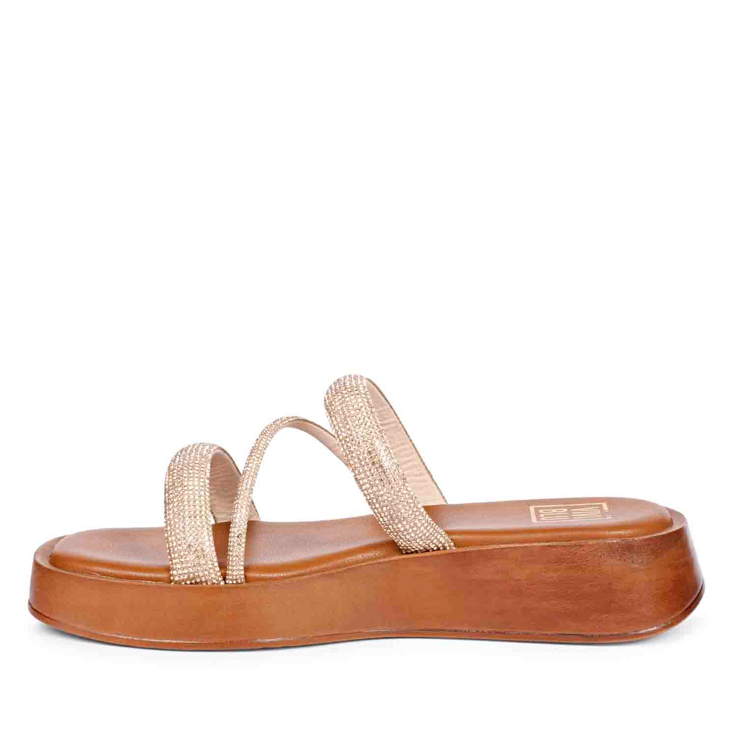 ViviBlu Cuoio Leather Platform Sandals Embellished With Champagne Straps