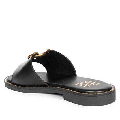 ViviBlu Black Leather Flat Sandals