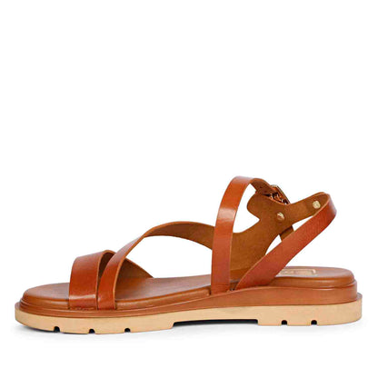 ViviBlu Tan Leather Flat Sandals