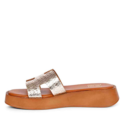 ViviBlu Gold Leather Platform Sandals