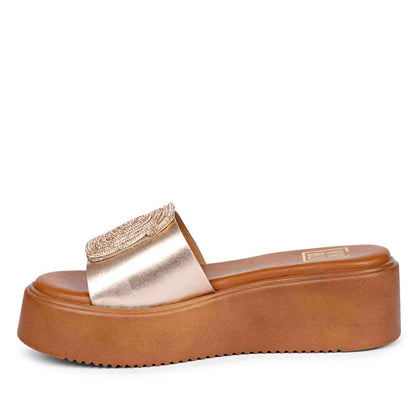 ViviBlu Cuoio Platform Sandals With Champange Leather