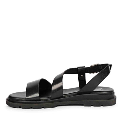 ViviBlu Black Leather Flat Sandals