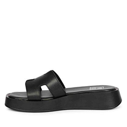 ViviBlu Black Leather Platform Sandals