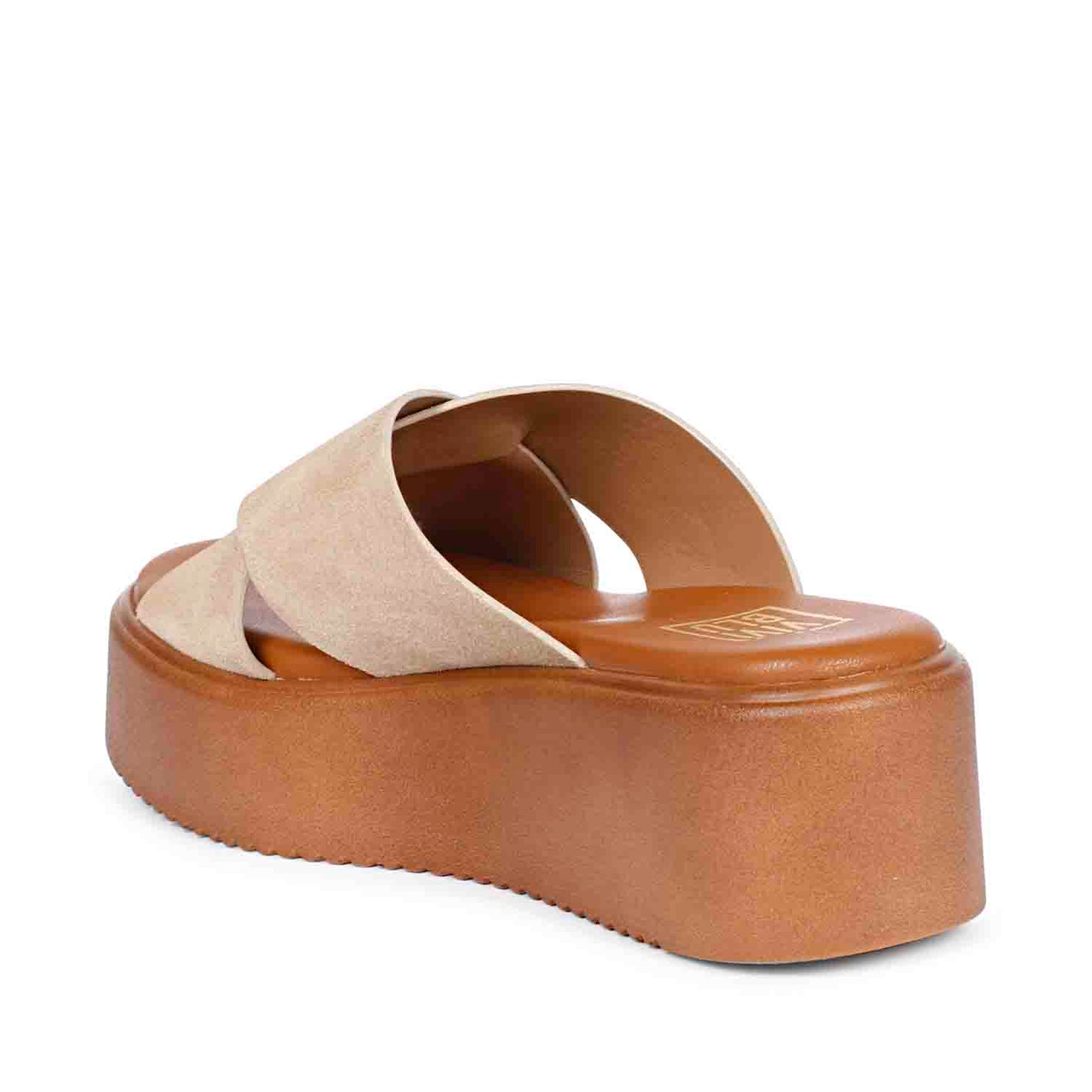 ViviBlu Beige Leather Platform Sandals