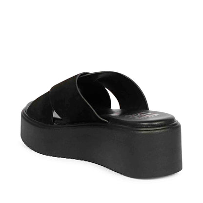 ViviBlu Black Leather Platform Sandals