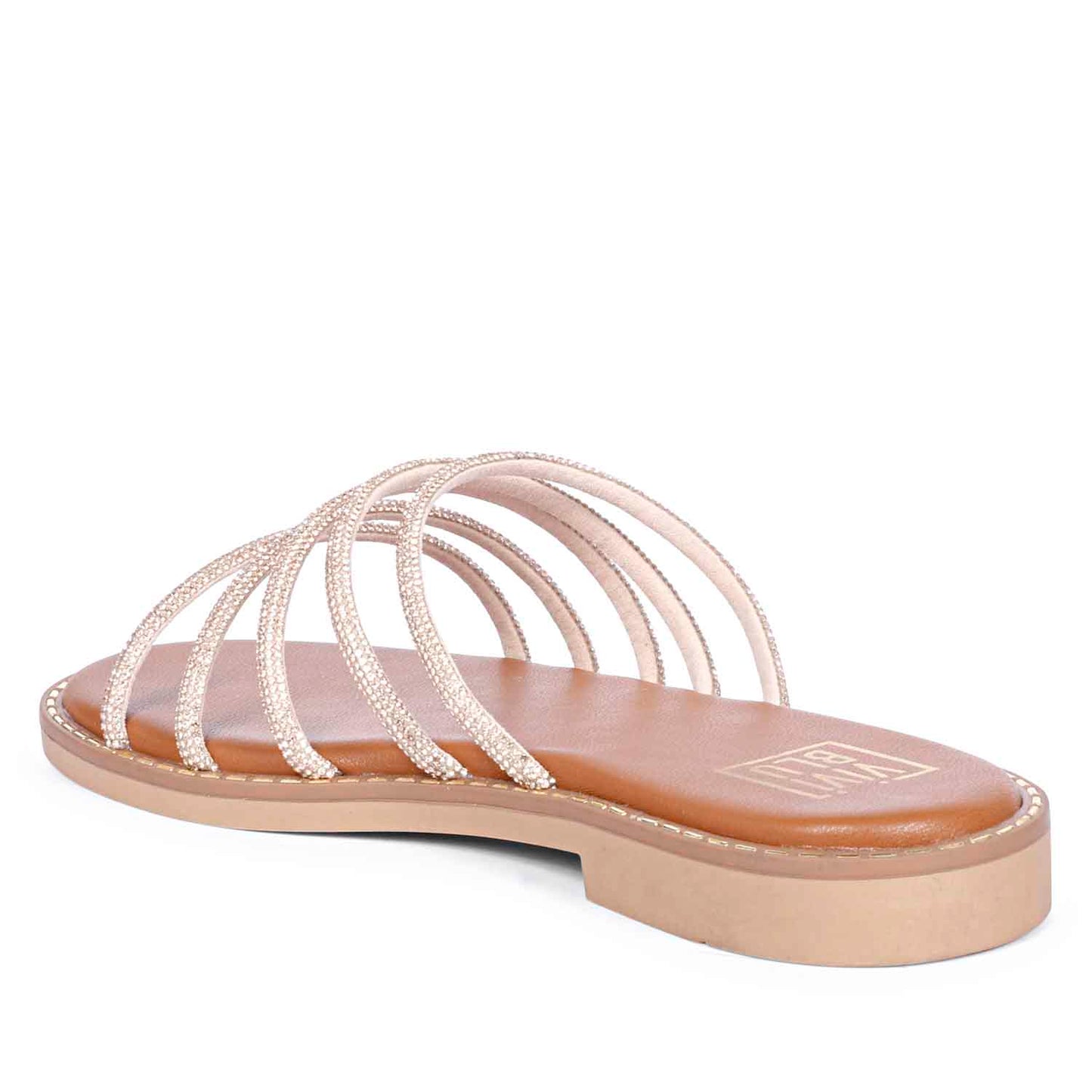 ViviBlu Tan Leather Flat Sandals Embellished With Gold Straps