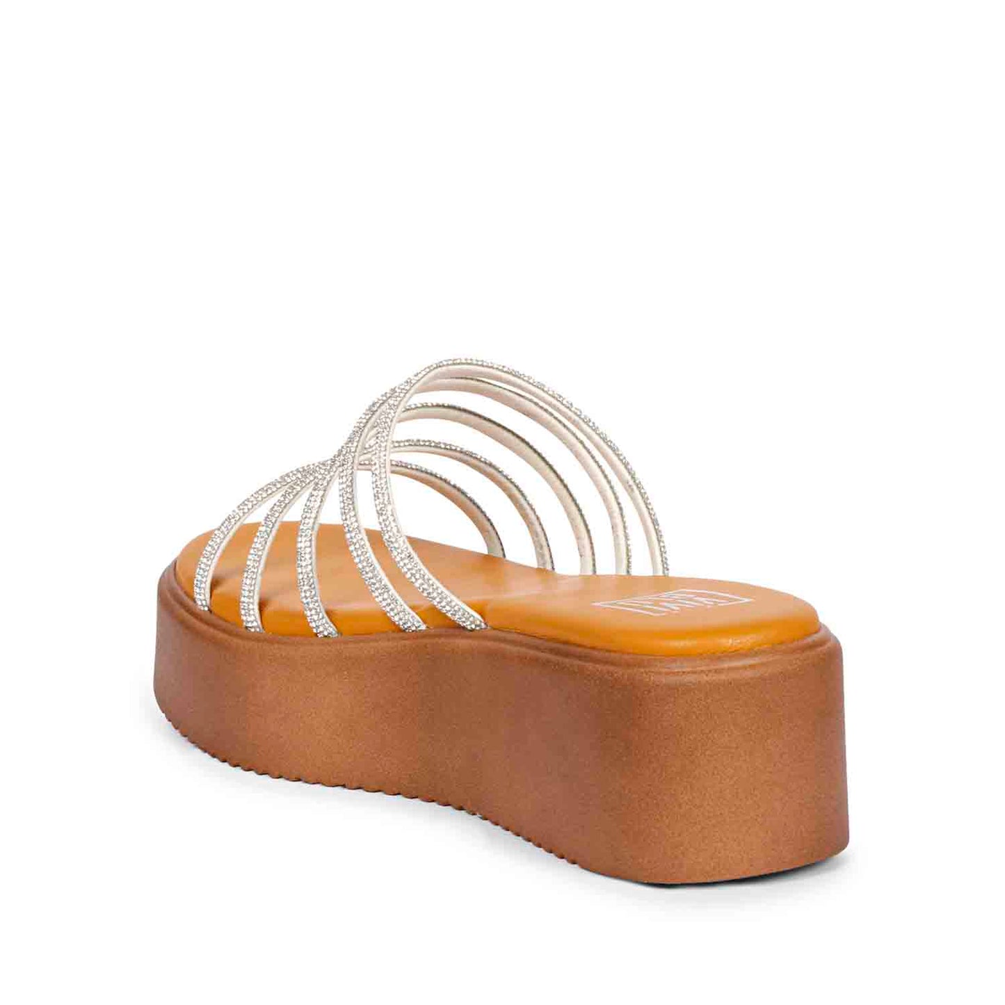 ViviBlu Musturd Leather Platform Sandals Embellished With White Straps