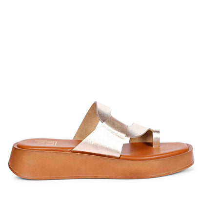 ViviBlu Champagne Leather Platform Sandals