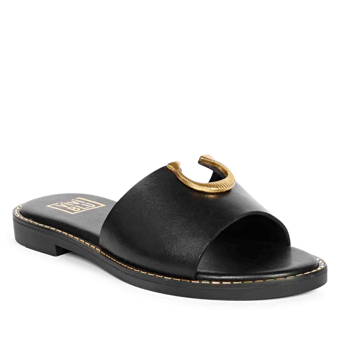 ViviBlu Black Leather Flat Sandals
