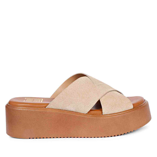 ViviBlu Beige Leather Platform Sandals